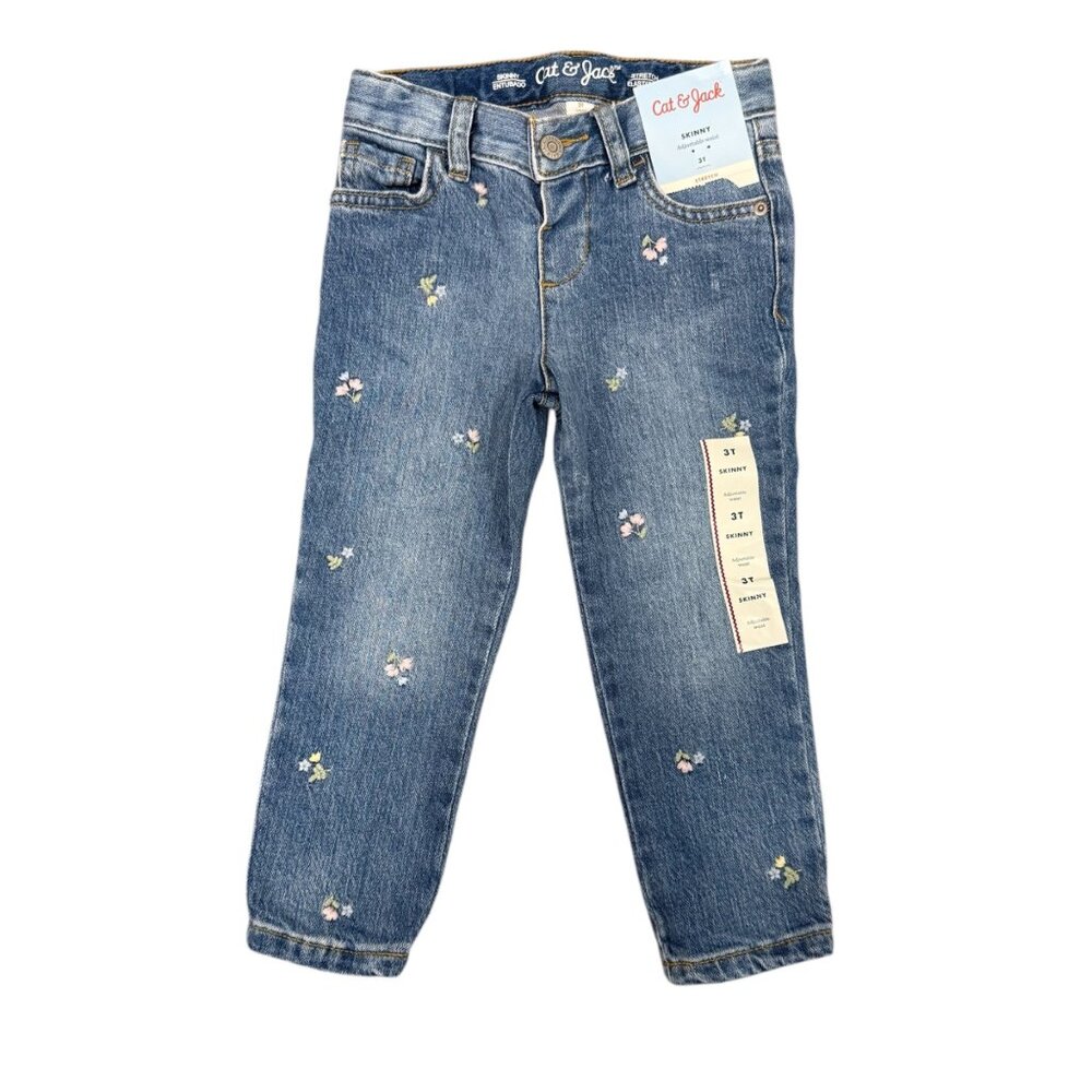 Cat & Jack Skinny Denim Jeans‎ Stretch Flower Embroidery Girls New NWT